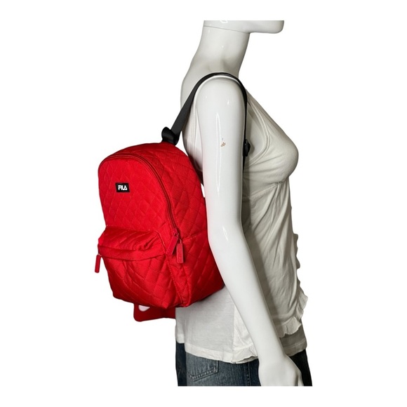 Fila Womens Backpack Red Quilt With Pouch Medium Eileen Backpack New - Picture 9 of 15